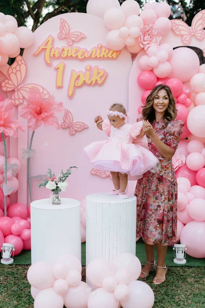 A first birthday with her name in gold, in her own language — a real kids birthday party in Bali
