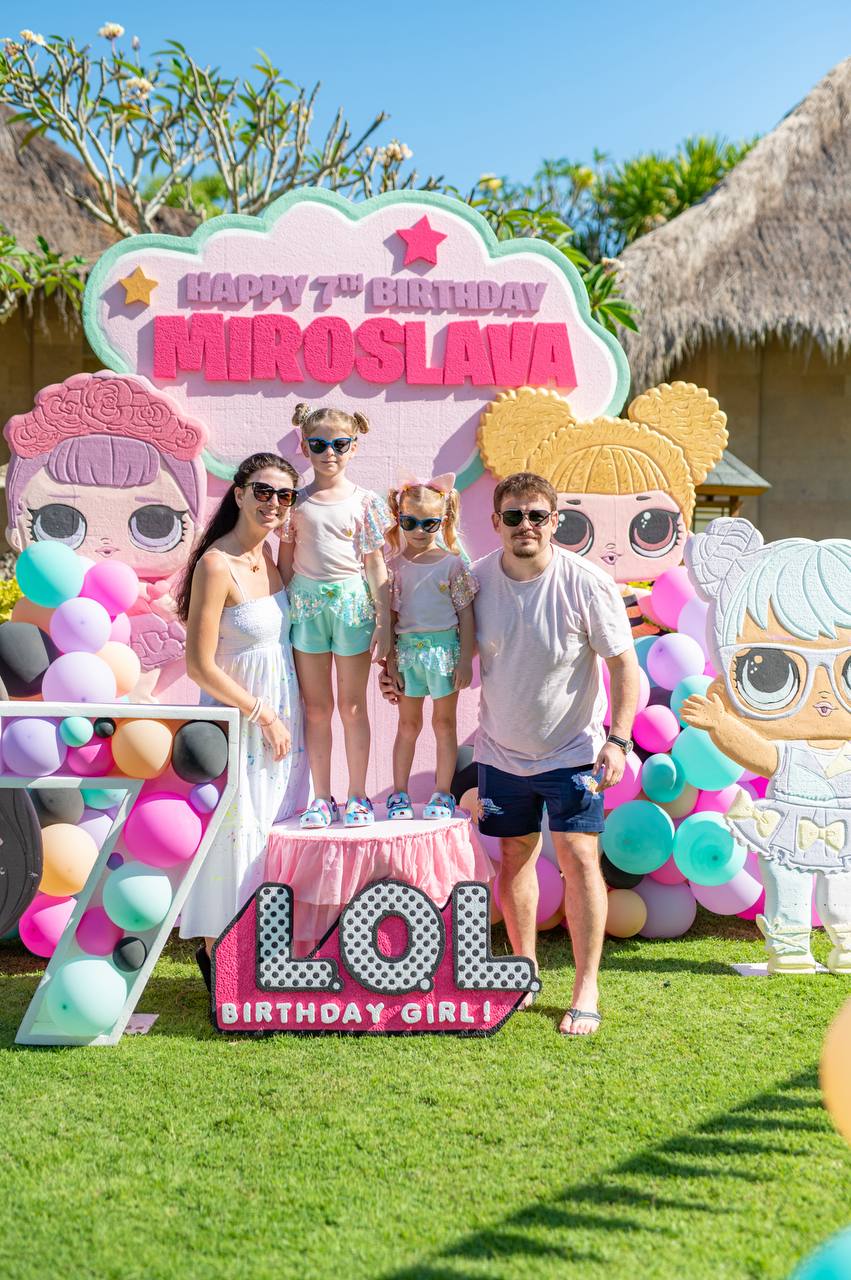 An L.O.L. birthday with the dolls carved at her own height — a real kids birthday party in Bali